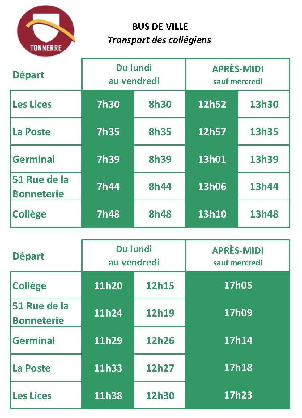 Horaires BUS